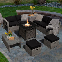 Load image into Gallery viewer, 9 Pieces Outdoor Patio Furniture Set with 32-Inch Propane Fire Pit Table-Black