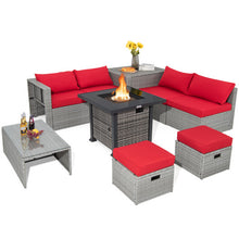 Load image into Gallery viewer, 9 Pieces Outdoor Patio Furniture Set with 32-Inch Propane Fire Pit Table-Red