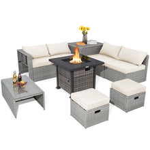 Load image into Gallery viewer, 9 Pieces Outdoor Patio Furniture Set with 32-Inch Propane Fire Pit Table-Off White