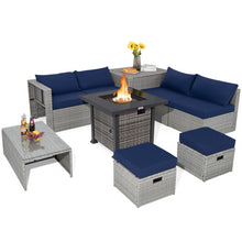 Load image into Gallery viewer, 9 Pieces Outdoor Patio Furniture Set with 32-Inch Propane Fire Pit Table-Navy