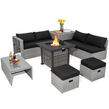 Load image into Gallery viewer, 9 Pieces Outdoor Patio Furniture Set with 32-Inch Propane Fire Pit Table-Black