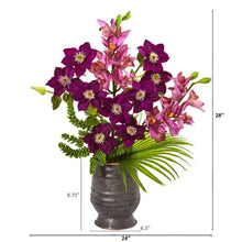 Load image into Gallery viewer, Cymbidium Orchid, Anemone, Succulent and Fan Palm Artificial Arrangement