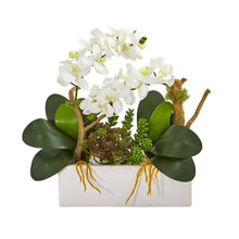 Load image into Gallery viewer, 15" Phalaenopsis Orchid and Succulent Artificial Arrangement