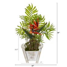 Load image into Gallery viewer, 18" Bird of Paradise and Areca Palm Artificial Arrangement in Chair Planter