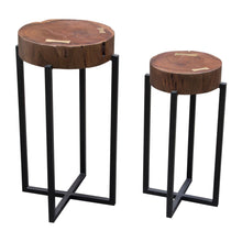 Load image into Gallery viewer, Alex Large 25" Accent Table with Solid Mango Wood Top in Walnut Finish w/ Gold Metal Inlay by Diamond Sofa