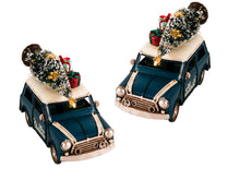 Load image into Gallery viewer, Handmade 1960s Mini Cooper Christmas Car Model Set of 2