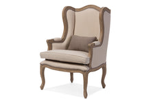 Load image into Gallery viewer, Baxton Studio Oreille French Provincial Style White Wash Distressed Two-tone Beige Upholstered Armchair