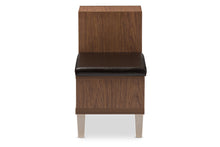 Load image into Gallery viewer, Baxton Studio Arielle Modern and Contemporary Walnut Brown Wood 3-Drawer Shoe Storage Padded Leatherette Seating Bench with Two Open Shelves