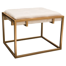 Load image into Gallery viewer, Babylon Small Accent Ottoman w/ Brushed Gold Frame & Padded Seat in Sand Linen by Diamond Sofa