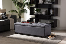 Load image into Gallery viewer, Baxton Studio Roanoke Modern and Contemporary Dark Grey Fabric Upholstered Grid-Tufting Storage Ottoman Bench