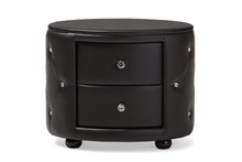 Load image into Gallery viewer, Baxton Studio Davina Hollywood Glamour Style Oval 2-drawer Black Faux Leather Upholstered Nightstand