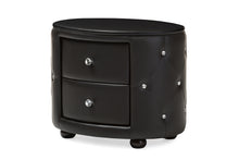 Load image into Gallery viewer, Baxton Studio Davina Hollywood Glamour Style Oval 2-drawer Black Faux Leather Upholstered Nightstand