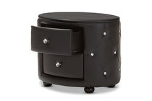 Load image into Gallery viewer, Baxton Studio Davina Hollywood Glamour Style Oval 2-drawer Black Faux Leather Upholstered Nightstand