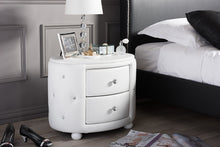 Load image into Gallery viewer, Baxton Studio Davina Hollywood Glamour Style Oval 2-drawer White Faux Leather Upholstered Nightstand