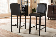 Load image into Gallery viewer, Baxton Studio Libra Black Modern Bar Stool with Nail Head Trim (Set of 2)