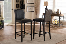 Load image into Gallery viewer, Baxton Studio Libra Dark Brown Modern Bar Stool with Nail Head Trim (Set of 2)