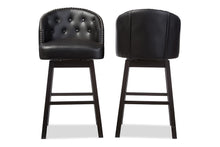 Load image into Gallery viewer, Baxton Studio Avril Modern and Contemporary Black Faux Leather Tufted Swivel Barstool with Nail heads Trim (Set of 2)