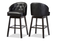 Load image into Gallery viewer, Baxton Studio Avril Modern and Contemporary Black Faux Leather Tufted Swivel Barstool with Nail heads Trim (Set of 2)