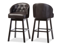 Load image into Gallery viewer, Baxton Studio Avril Modern and Contemporary Brown Faux Leather Tufted Swivel Barstool with Nail heads Trim (Set of 2)