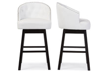 Load image into Gallery viewer, Baxton Studio Avril Modern and Contemporary White Faux Leather Tufted Swivel Barstool with Nail heads Trim (Set of 2)