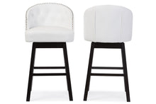 Load image into Gallery viewer, Baxton Studio Avril Modern and Contemporary White Faux Leather Tufted Swivel Barstool with Nail heads Trim (Set of 2)