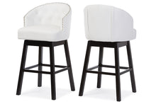 Load image into Gallery viewer, Baxton Studio Avril Modern and Contemporary White Faux Leather Tufted Swivel Barstool with Nail heads Trim (Set of 2)
