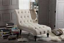 Load image into Gallery viewer, Baxton Studio Layla Mid-century Modern Light Beige Fabric Upholstered Button-tufted Chaise Lounge