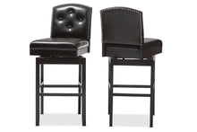 Load image into Gallery viewer, Baxton Studio Ginaro Modern and Contemporary Dark Brown Faux Leather Button-tufted Upholstered Swivel Bar Stool (Set of 2)
