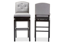 Load image into Gallery viewer, Baxton Studio Ginaro Modern and Contemporary Grey Fabric Button-tufted Upholstered Swivel Bar Stool (Set of 2)