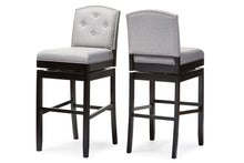 Load image into Gallery viewer, Baxton Studio Ginaro Modern and Contemporary Grey Fabric Button-tufted Upholstered Swivel Bar Stool (Set of 2)