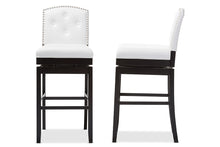 Load image into Gallery viewer, Baxton Studio Ginaro Modern and Contemporary White Faux Leather Button-tufted Upholstered Swivel Bar Stool (Set of 2)