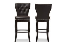 Load image into Gallery viewer, Baxton Studio Leonice Modern and Contemporary Dark Brown Faux Leather Upholstered Button-tufted 29-Inch Swivel Bar Stool (Set of 2)