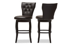 Load image into Gallery viewer, Baxton Studio Leonice Modern and Contemporary Dark Brown Faux Leather Upholstered Button-tufted 29-Inch Swivel Bar Stool (Set of 2)