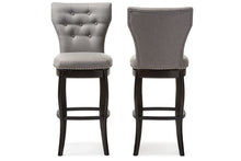 Load image into Gallery viewer, Baxton Studio Leonice Modern and Contemporary Grey Fabric Upholstered Button-tufted 29-Inch Swivel Bar Stool (Set of 2)