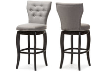 Load image into Gallery viewer, Baxton Studio Leonice Modern and Contemporary Grey Fabric Upholstered Button-tufted 29-Inch Swivel Bar Stool (Set of 2)