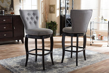 Load image into Gallery viewer, Baxton Studio Leonice Modern and Contemporary Grey Fabric Upholstered Button-tufted 29-Inch Swivel Bar Stool (Set of 2)