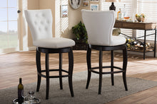Load image into Gallery viewer, Baxton Studio Leonice Modern and Contemporary White Faux Leather Upholstered Button-tufted 29-Inch Swivel Bar Stool (Set of 2)