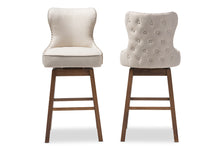 Load image into Gallery viewer, Baxton Studio Gradisca Modern and Contemporary Brown Wood Finishing and Light Beige Fabric Button-Tufted Upholstered Swivel Barstool