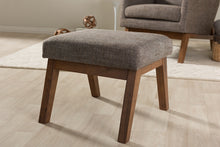 Load image into Gallery viewer, Baxton Studio Aberdeen Mid-Century Modern Walnut Wood Finishing and Gravel Fabric Upholstered Ottoman
