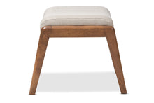 Load image into Gallery viewer, Baxton Studio Roxy Mid-Century Modern Walnut Wood Finishing and Light Beige Fabric Upholstered Ottoman