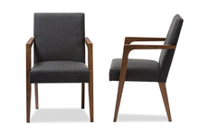 Load image into Gallery viewer, Baxton Studio Andrea Mid-Century Modern Dark Grey Upholstered Wooden Armchair (Set of 2)