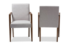 Load image into Gallery viewer, Baxton Studio Andrea Mid-Century Modern Greyish Beige Upholstered Wooden Armchair (Set of 2)