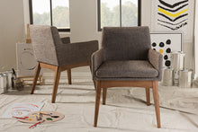 Load image into Gallery viewer, Baxton Studio Nexus Mid-Century Modern Walnut Wood Finishing and Gravel Fabric Upholstered Arm Chair (Set of 2)