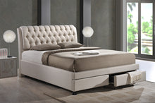 Load image into Gallery viewer, Baxton Studio Ainge Contemporary Button-Tufted Light Beige Fabric Upholstered Storage King-Size Bed with 2-drawer