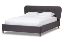 Load image into Gallery viewer, Baxton Studio Germaine Mid-Century Modern Dark Grey Fabric King Size Grid-Tufting Platform Bed