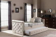 Load image into Gallery viewer, Baxton Studio Swamson Modern and Contemporary Beige Fabric Tufted Twin Size Daybed with Roll-out Trundle Guest Bed