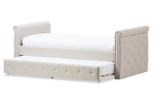 Load image into Gallery viewer, Baxton Studio Swamson Modern and Contemporary Beige Fabric Tufted Twin Size Daybed with Roll-out Trundle Guest Bed