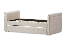 Load image into Gallery viewer, Baxton Studio Swamson Modern and Contemporary Beige Fabric Tufted Twin Size Daybed with Roll-out Trundle Guest Bed