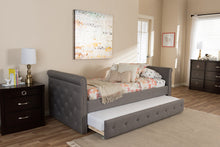 Load image into Gallery viewer, Baxton Studio Swamson Modern and Contemporary Grey Fabric Tufted Twin Size Daybed with Roll-out Trundle Guest Bed