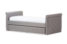 Load image into Gallery viewer, Baxton Studio Swamson Modern and Contemporary Grey Fabric Tufted Twin Size Daybed with Roll-out Trundle Guest Bed